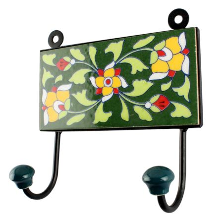 Pea Green Leaf Ceramic Tile Hook